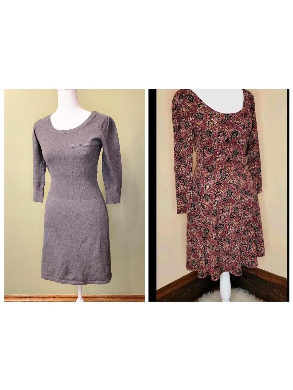 Lot 2 Fall Winter A Line Dresses 3/4 Sleeve XS & Small MNG By MANGO Forever 21